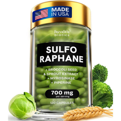 Healthbiotics Sulforaphane Supplement organic broccoli sprouts bottle front view