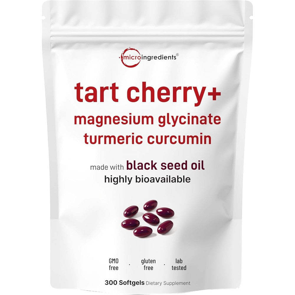 Micro Ingredients Tart Cherry Magnesium Turmeric 300 Softgels front view pouch