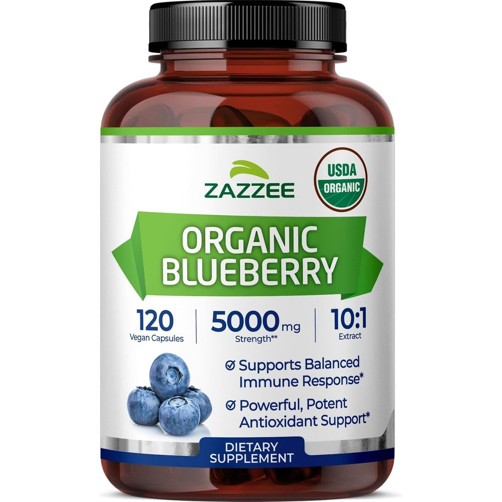 Zazzee USDA Organic Blueberry Extract front view bottle