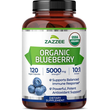 Zazzee USDA Organic Blueberry Extract front view bottle