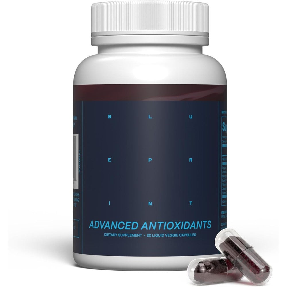 Blueprint Bryan Johnson Advanced Antioxidant Supplement bottle of vegan capsules