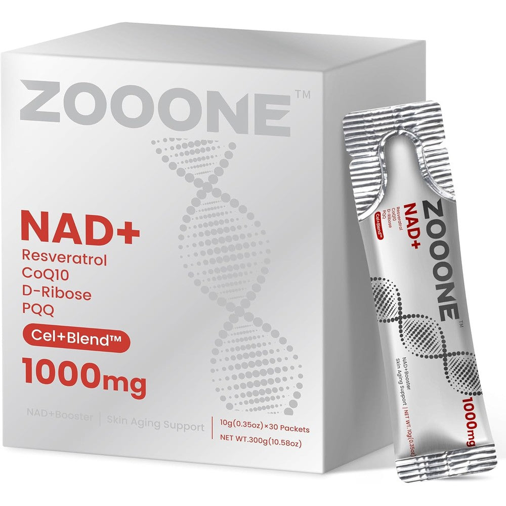 Zooone NAD+ 1000mg liquid packets front view box packaging