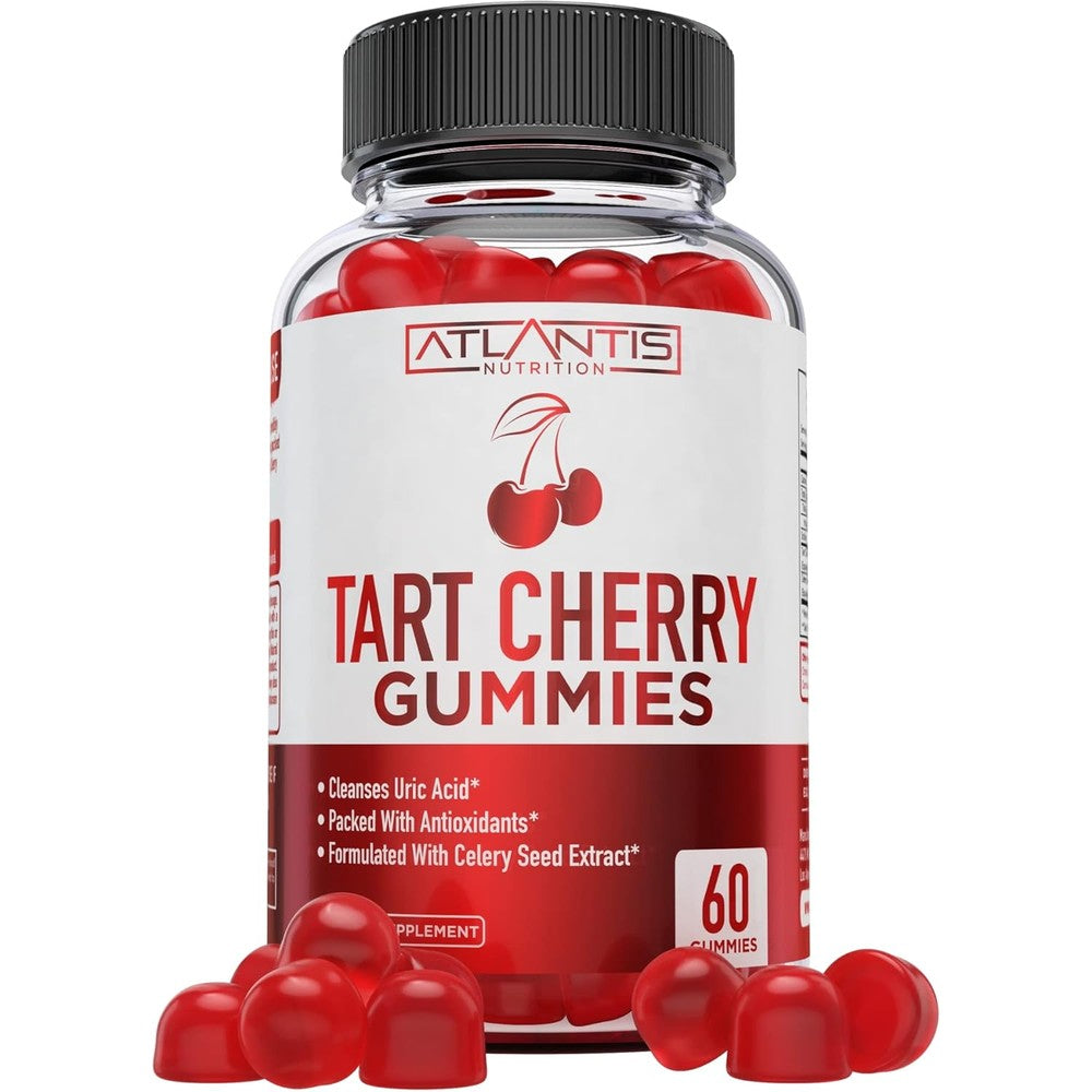Atlantis Nutrition Tart Cherry Gummies front view of bottle packaging