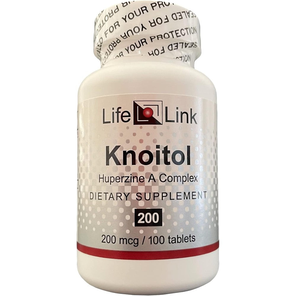 LifeLink Knoitol 100 tablets front view showing nootropic memory supplement bottle labels.