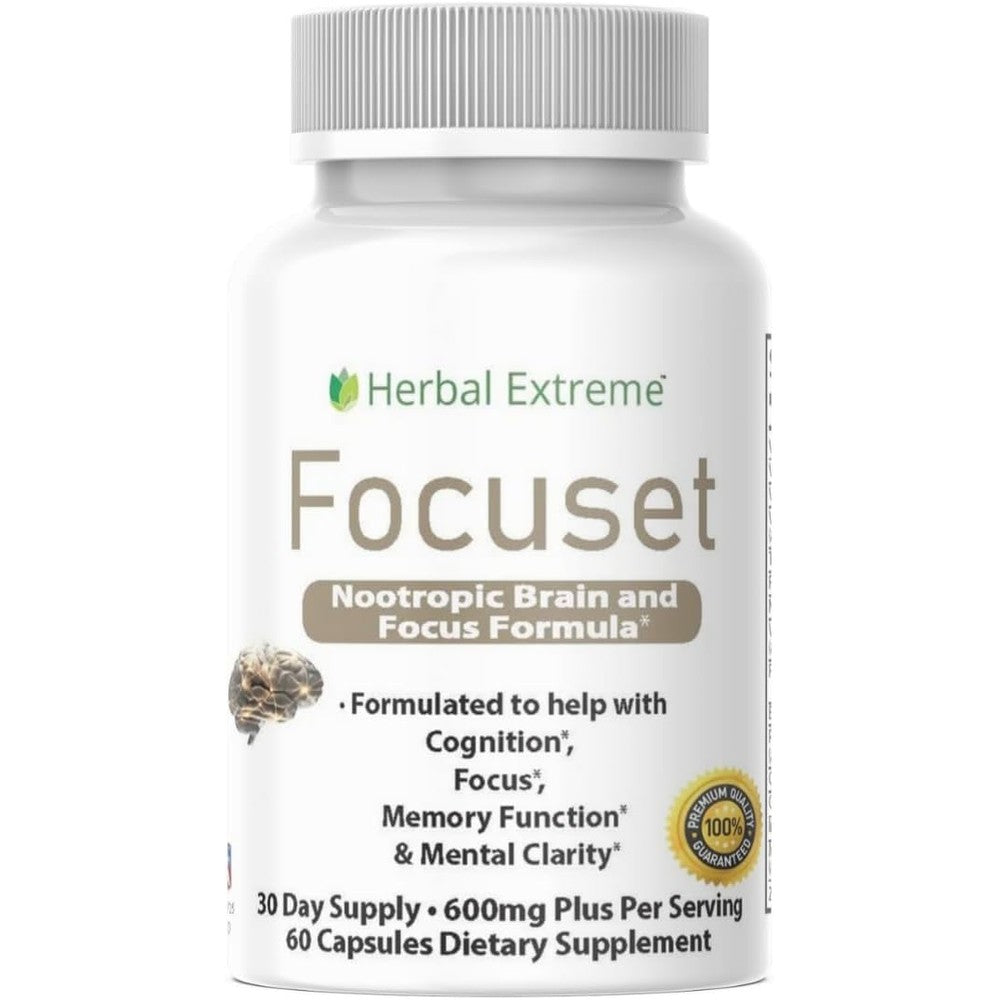 Herbal Extreme Focuset Nootropics bottle front view cognitive supplement for focus