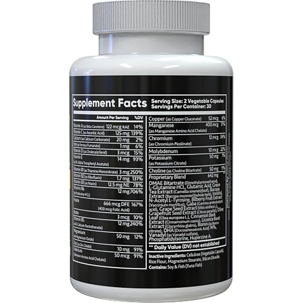 Primal Pharm Perform premium nootropic brain supplement sixty vegetable capsules front view bottle showing ingredients list.