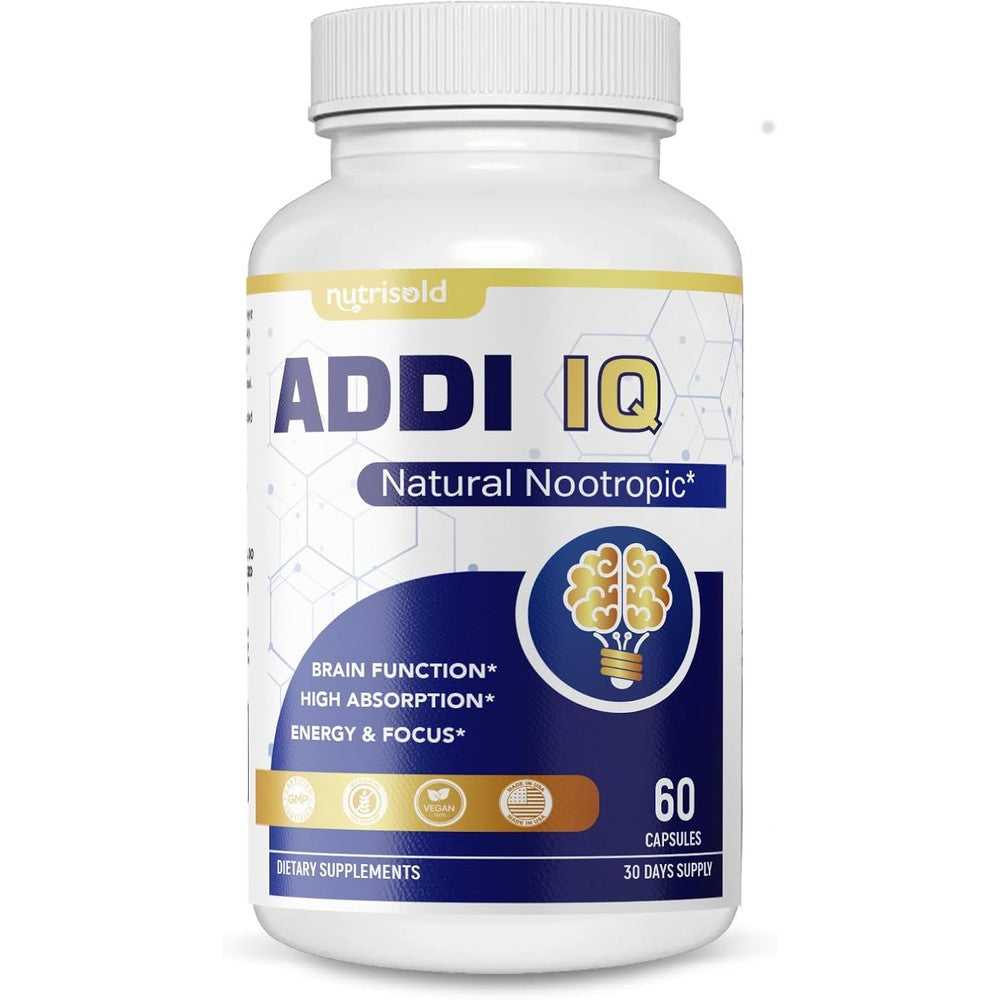 Nutrisold Focus and Memory Brain Booster supplement bottle front view for natural cognitive support