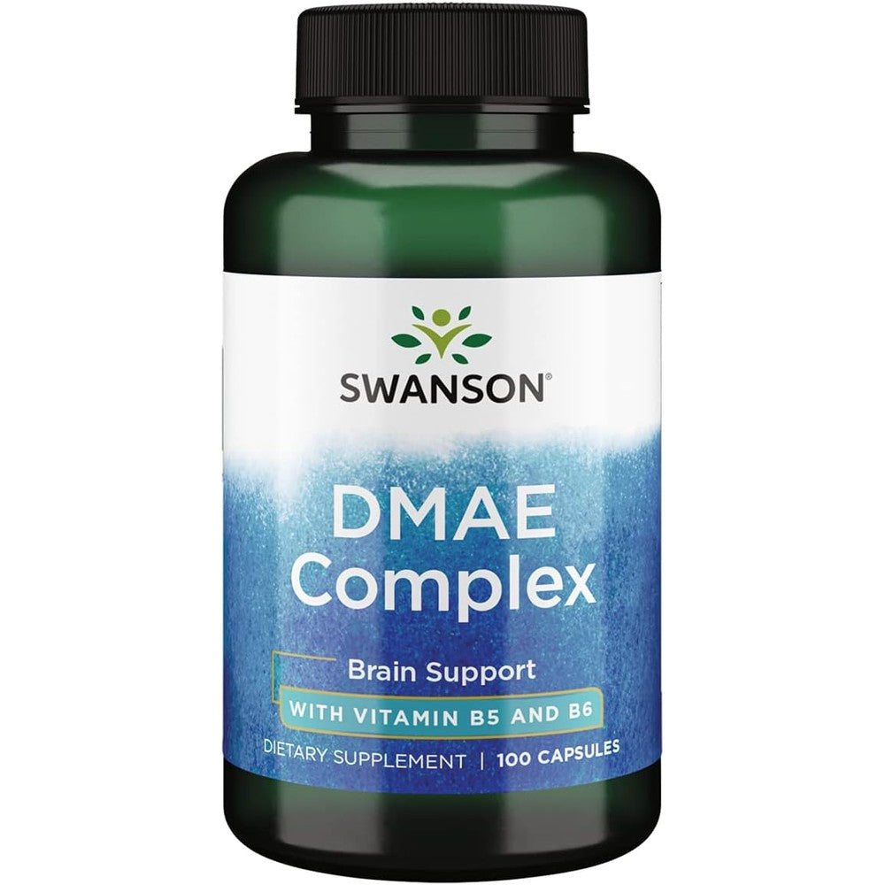 Swanson DMAE Complex 100 capsules front label view showing brain support benefits