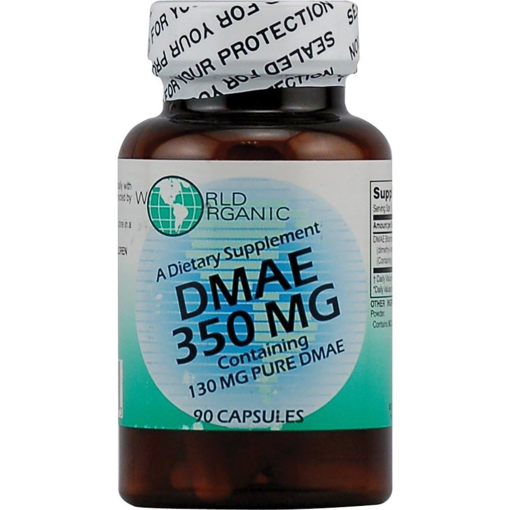 World Organic DMAE 350mg 90 Capsules front view brain health supplement bottle