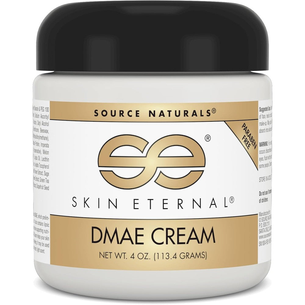 Source Naturals Skin Eternal DMAE Cream 4 Ounce front view jar on commercial backdrop