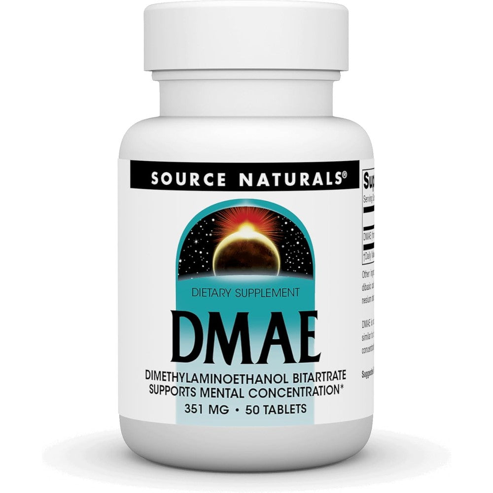 Source Naturals DMAE 351 mg 50 tablets front bottle view brain focus supplement