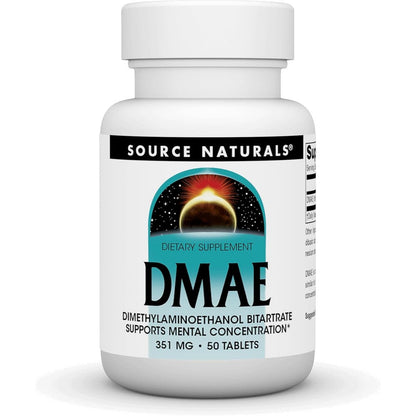Source Naturals DMAE 351 mg 50 tablets front bottle view brain focus supplement