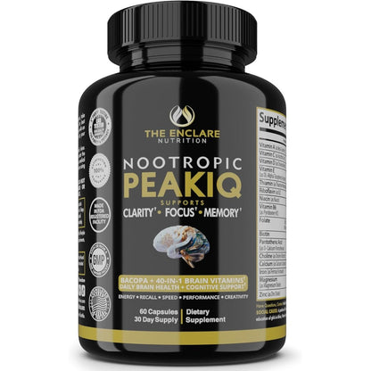 Rainbow Nutrients Peakiq Nootropic Brain Booster front view bottle showing focus supplement formula