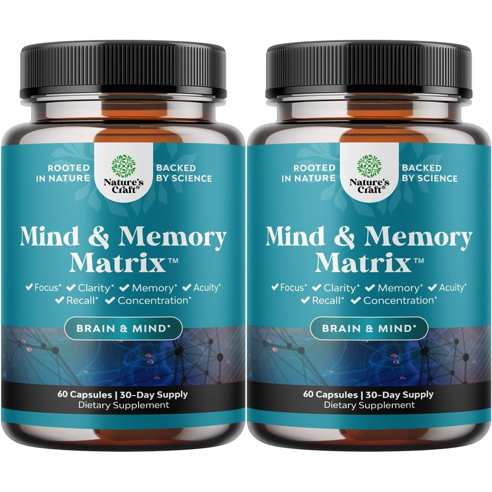 Natures Craft Mind and Memory Matrix supplement front view bottle for cognitive health