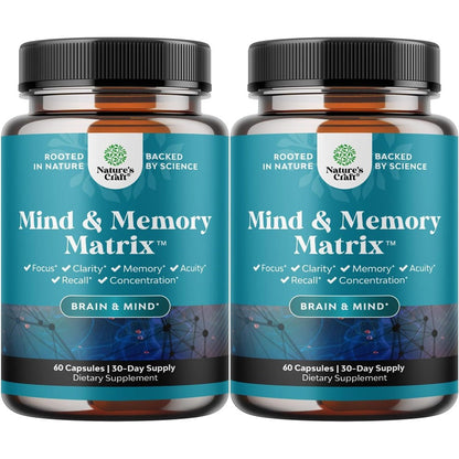 Natures Craft Mind and Memory Matrix supplement front view bottle for cognitive health