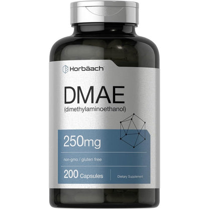 Horbäach DMAE 250mg 200 capsules front label view for cognitive health supplement