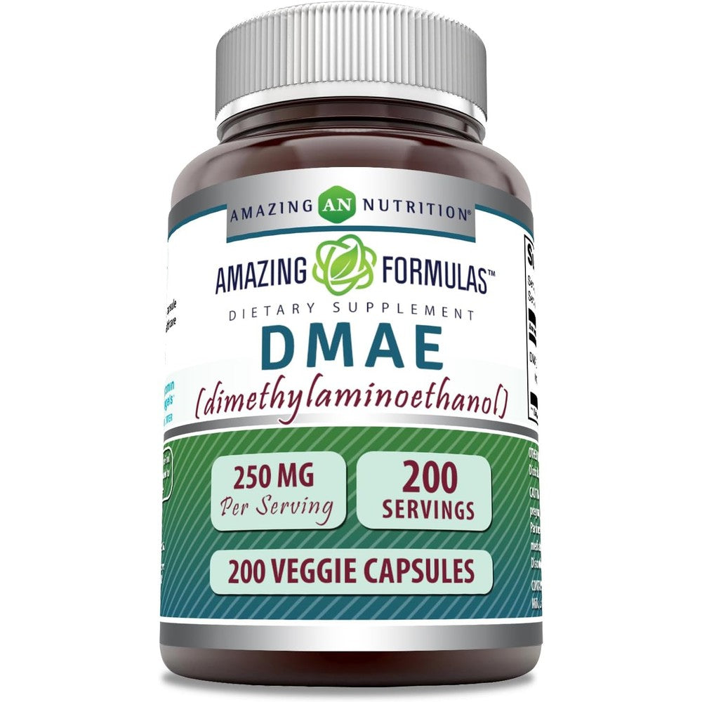 Amazing Nutrition Amazing Formulas DMAE 250 Milligrams front bottle view brain health supplement