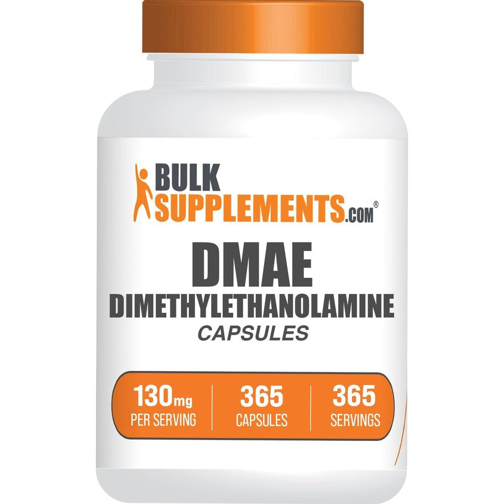 BulkSupplements DMAE Bitartrate 365 capsules front bottle view showing cognitive health formula.