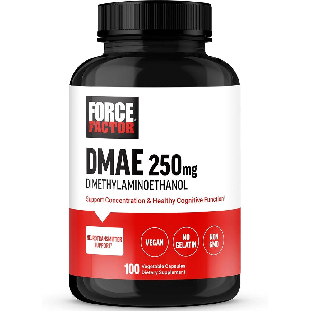 Force Factor DMAE brain supplement front view bottle for focus enhancement