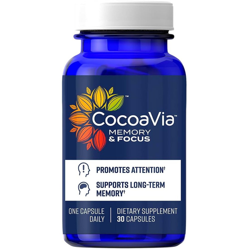 CocoaVia Memory And Focus Brain Supplement 30 Capsules front view bottle