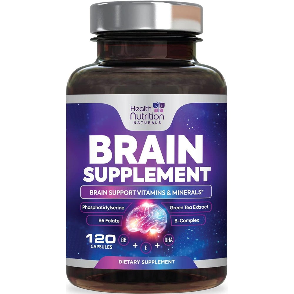 Nature's Peak Brain Memory Supplement front view bottle containing one hundred and twenty capsules for cognitive health support.