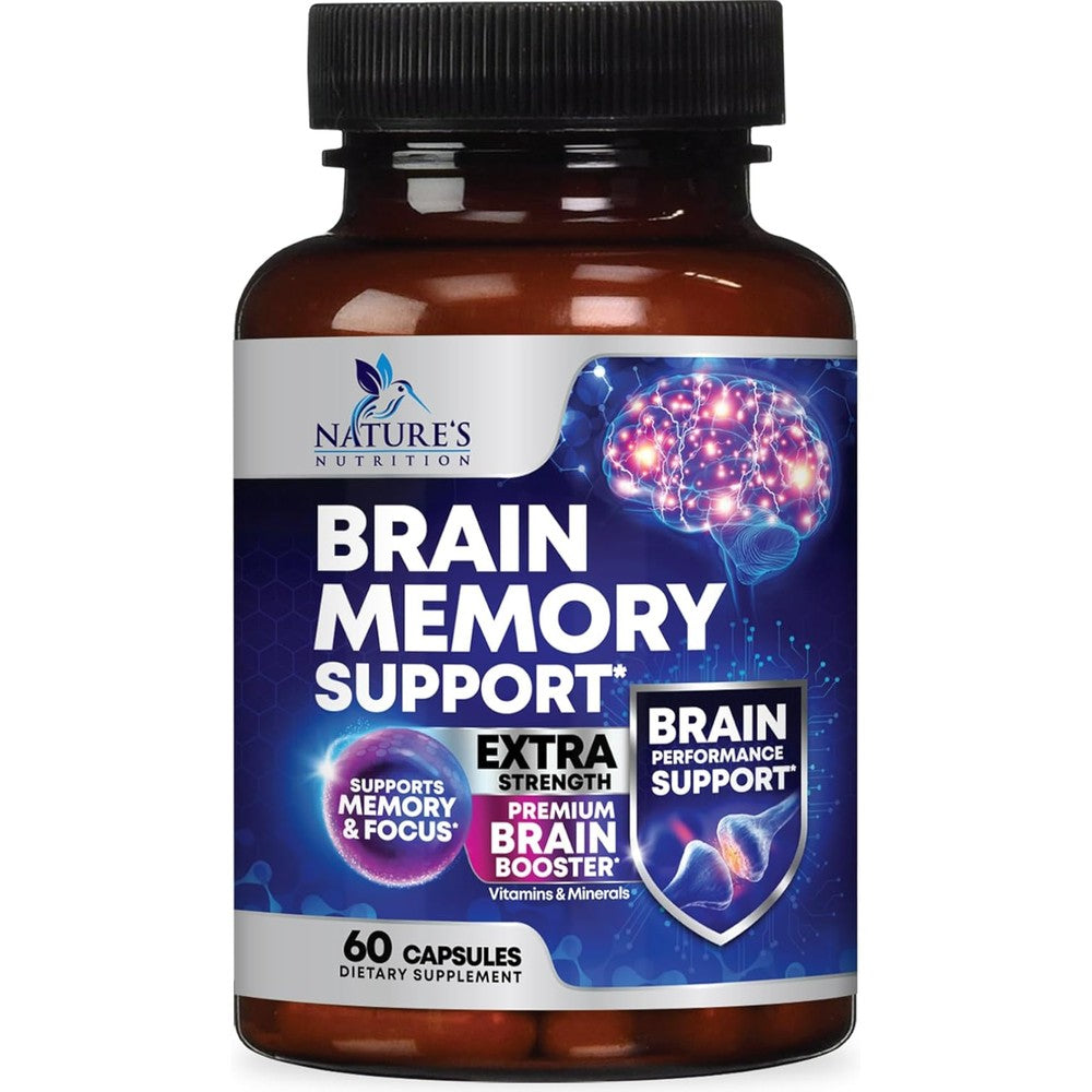 Nature's Nutrition Brain Memory Supplement front view bottle for premium cognitive enhancement