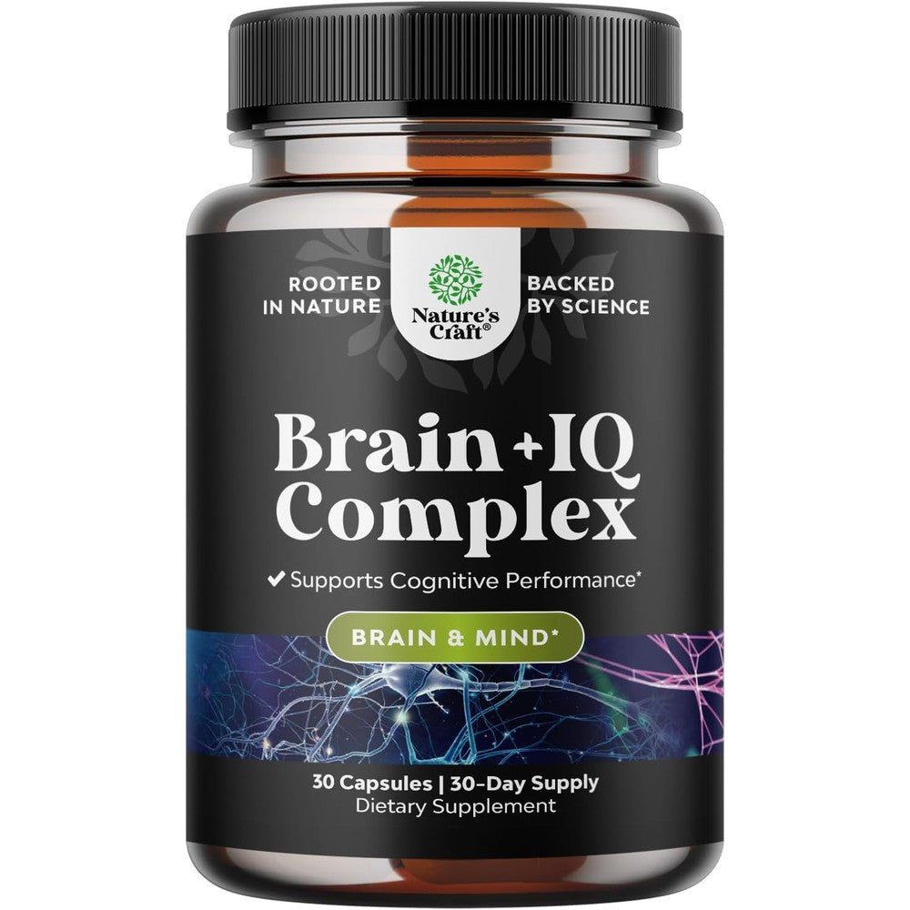 Natures Craft Nootropic Memory Supplement Brain IQ Complex front view bottle for cognitive performance