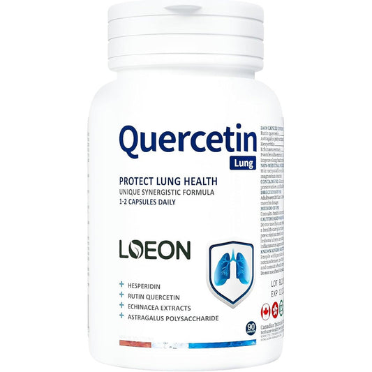TOFO LOEON Quercetin Plus 90 capsules bottle front view showing respiratory wellness label.