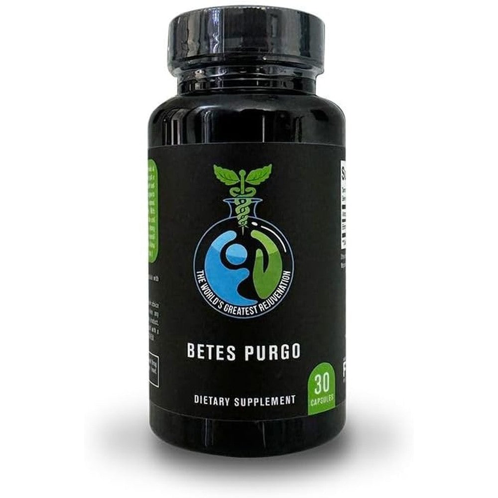 The World's Greatest Rejuvenation Betes Purgo 30 capsules bottle front view for authentic USA imported natural blood sugar supplement