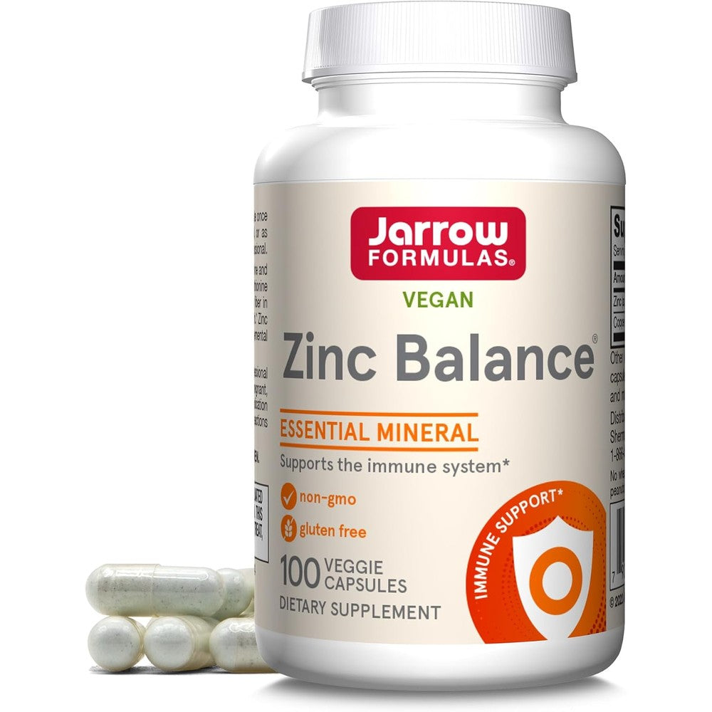 Jarrow Formulas Zinc Balance 100 veggie capsules front bottle view for immune support