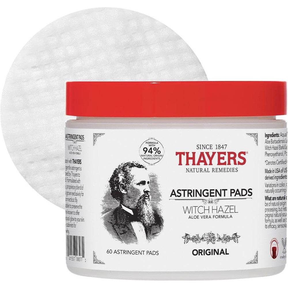 Thayers Original Witch Hazel Astringent Pads front view packaging