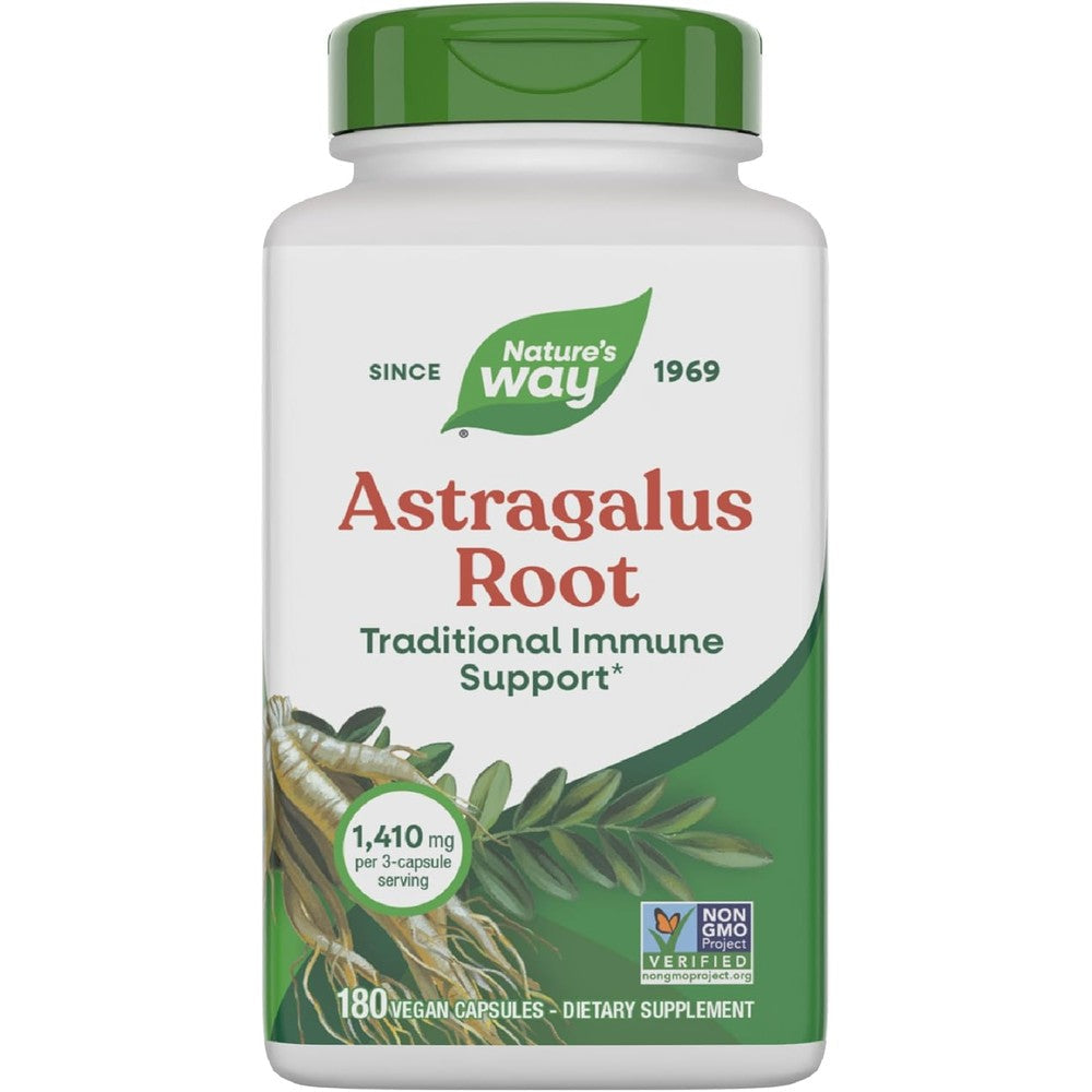 Nature's Way Astragalus Root 1410mg 180 capsules front view for immune support supplement India.