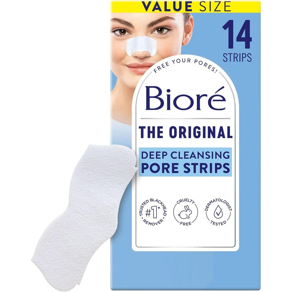 BiorÃ© Original Deep Cleansing Pore Strips front packaging view showing 14 count box.