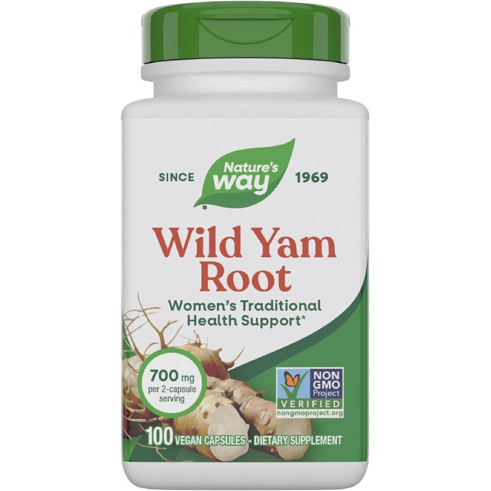 Nature's Way Wild Yam Root 100 Vegan Capsules front view women's health supplement