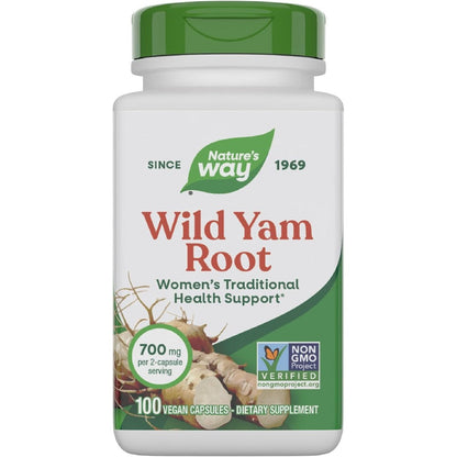 Nature's Way Wild Yam Root 100 Vegan Capsules front view women's health supplement