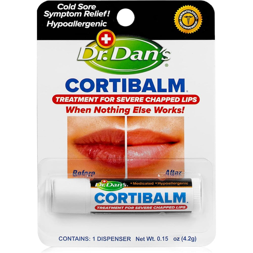 Dr. Dan's Cortibalm healing lip balm front view for chapped lips
