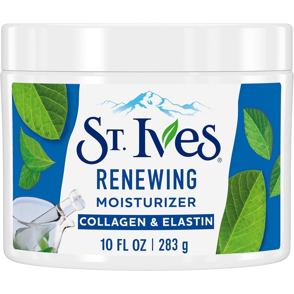 St. Ives Renewing Collagen and Elastin Facial Moisturizer Cream front view of the ten ounce jar.