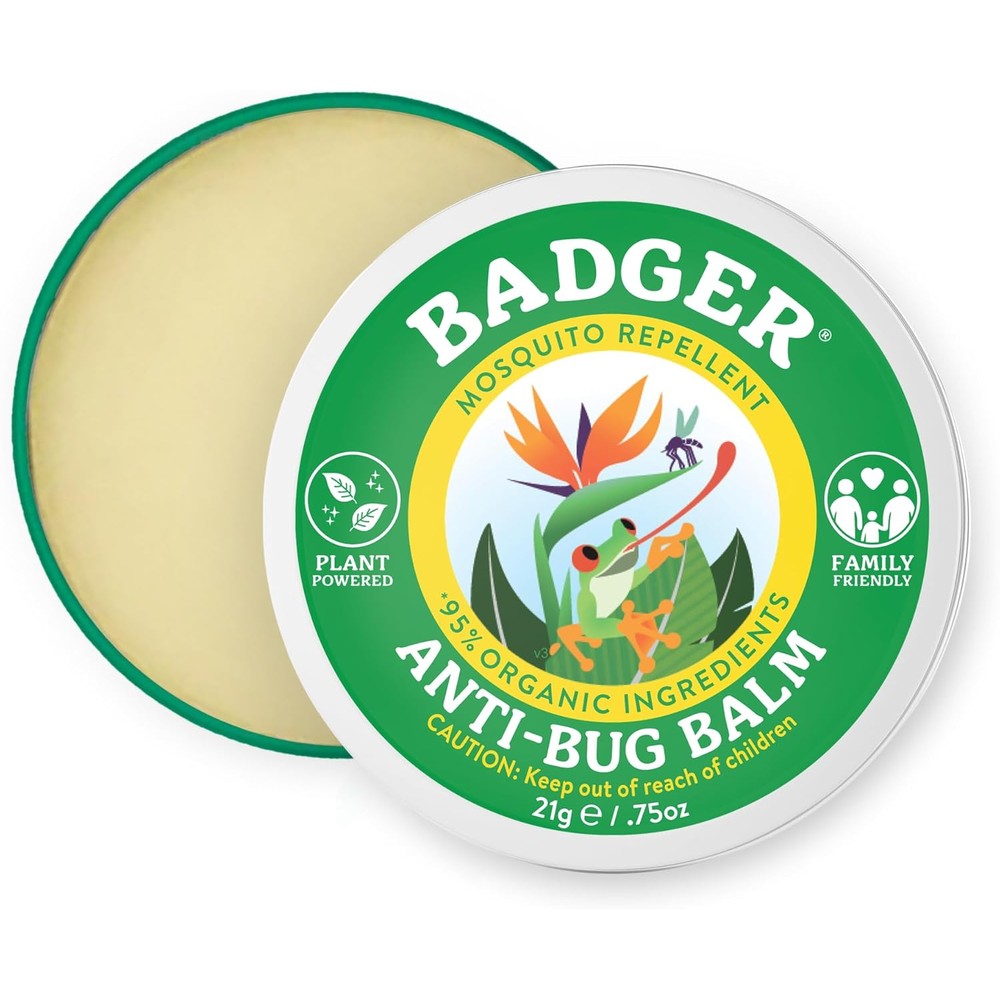 Badger Anti-Bug Balm front view of the certified organic travel tin packaging.