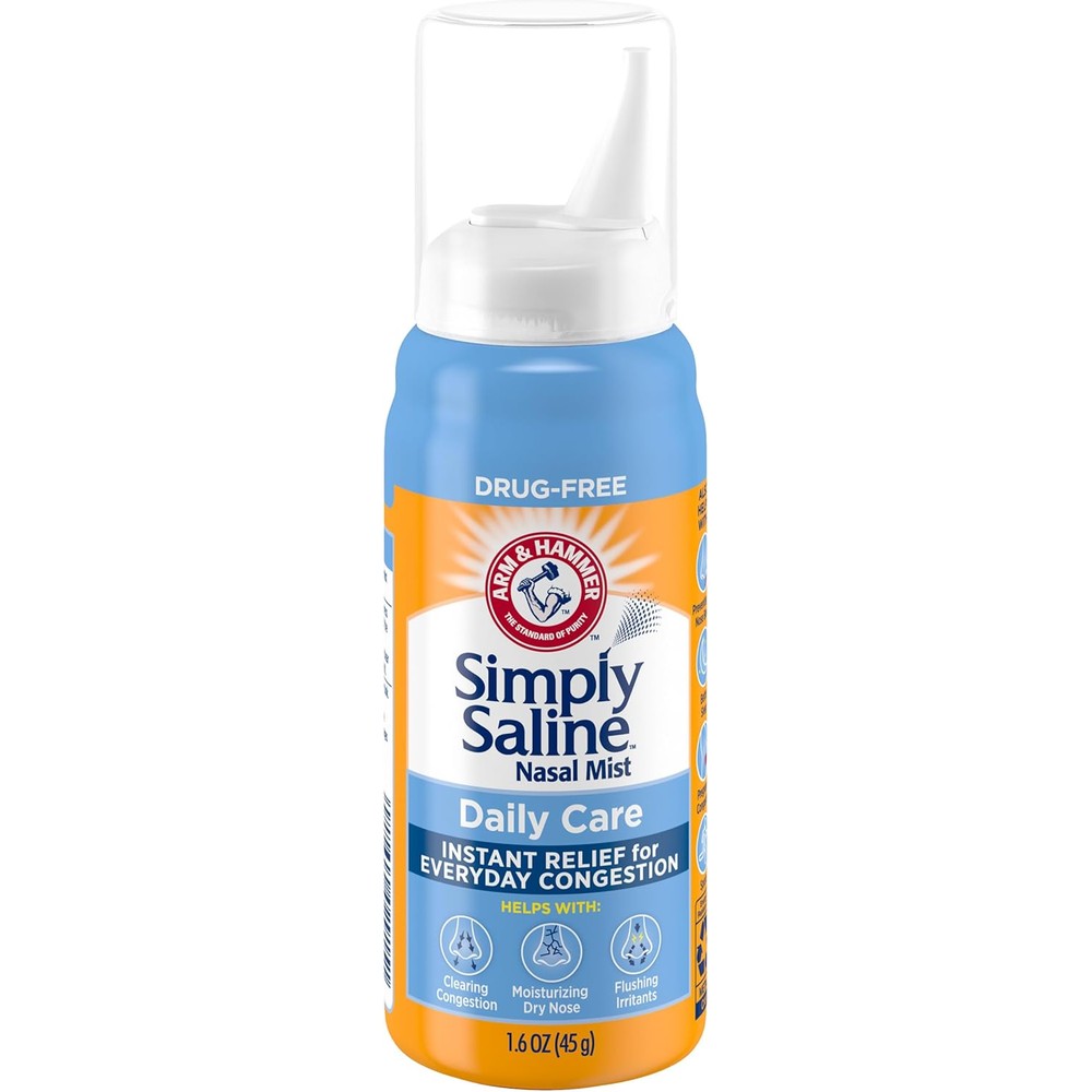 ARM AND HAMMER Simply Saline Daily Care Nasal Mist front view for instant drug free congestion relief