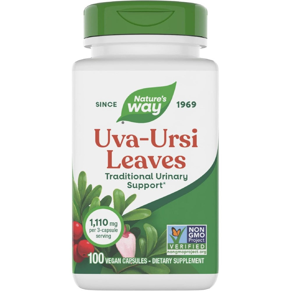 Nature's Way Uva Ursi Leaves 100 vegan capsules front bottle view for urinary tract support