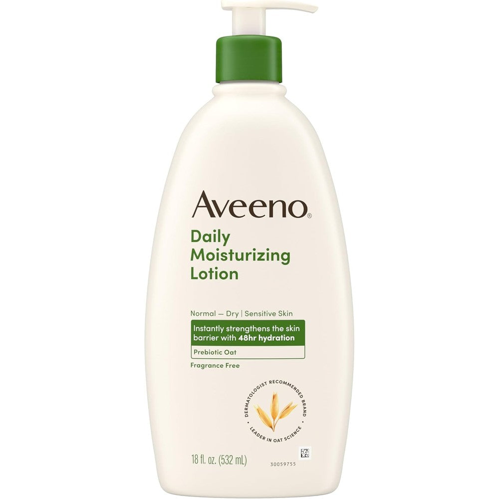 Aveeno Daily Moisturizing Body Lotion 18 Fluid Ounce front view bottle with pump