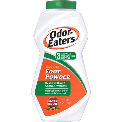 Odor-Eaters Foot Powder front view 6 ounce bottle for odor destruction.