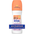 Dry Idea roll on deodorant front view showing white bottle and orange cap
