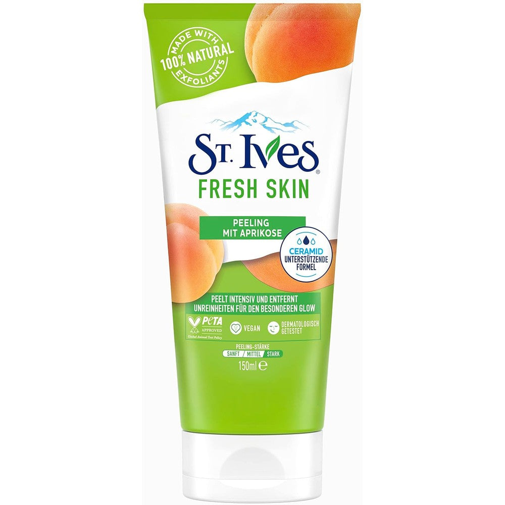 St. Ives Fresh Skin Invigorating Apricot Scrub front view tube for deep exfoliation