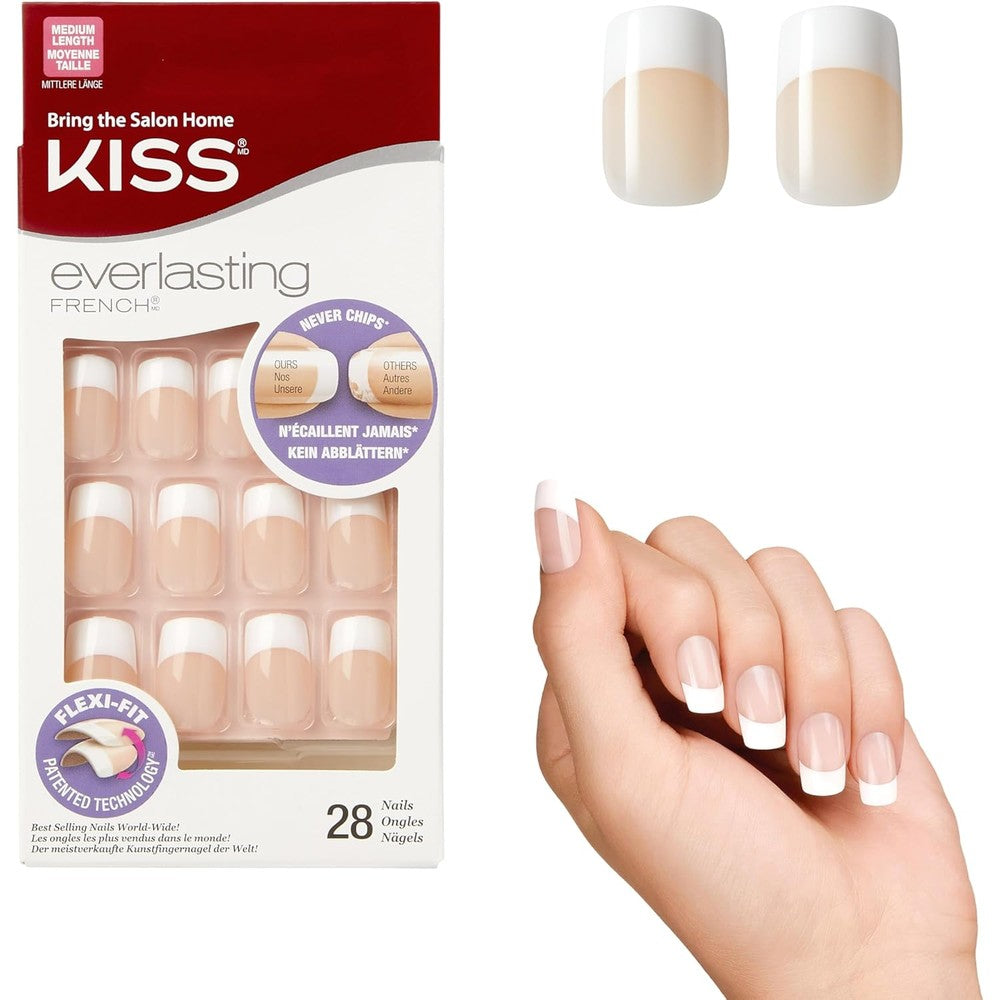 Kiss Infinite Everlasting French Press On Nails medium squoval kit front view