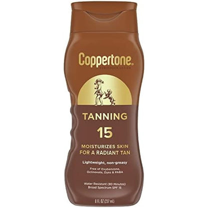 Coppertone Tanning Sunscreen Lotion SPF 15 front view bottle