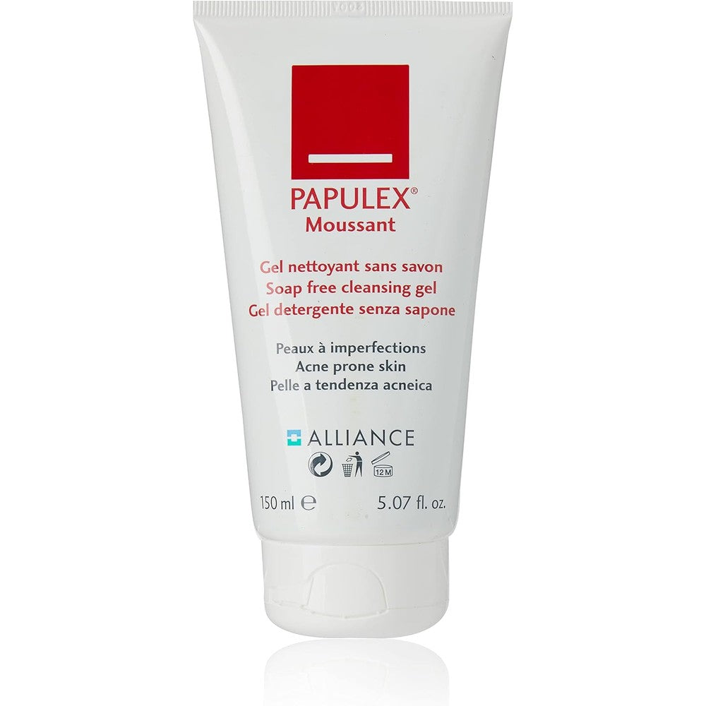 Papulex Moussant Foaming Cleansing Gel 150ml front view bottle for acne treatment