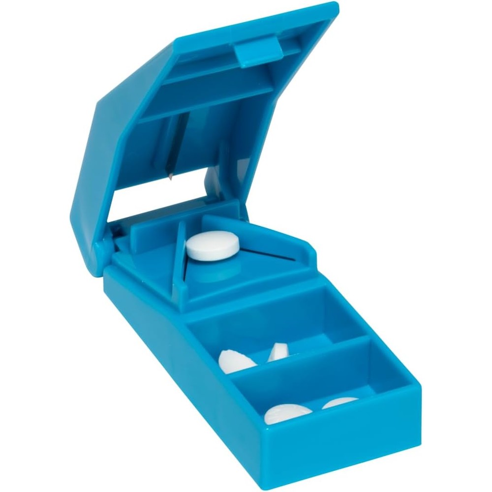 Acu-Life Pill Cutter front view showing blue hand operated tablet splitter.