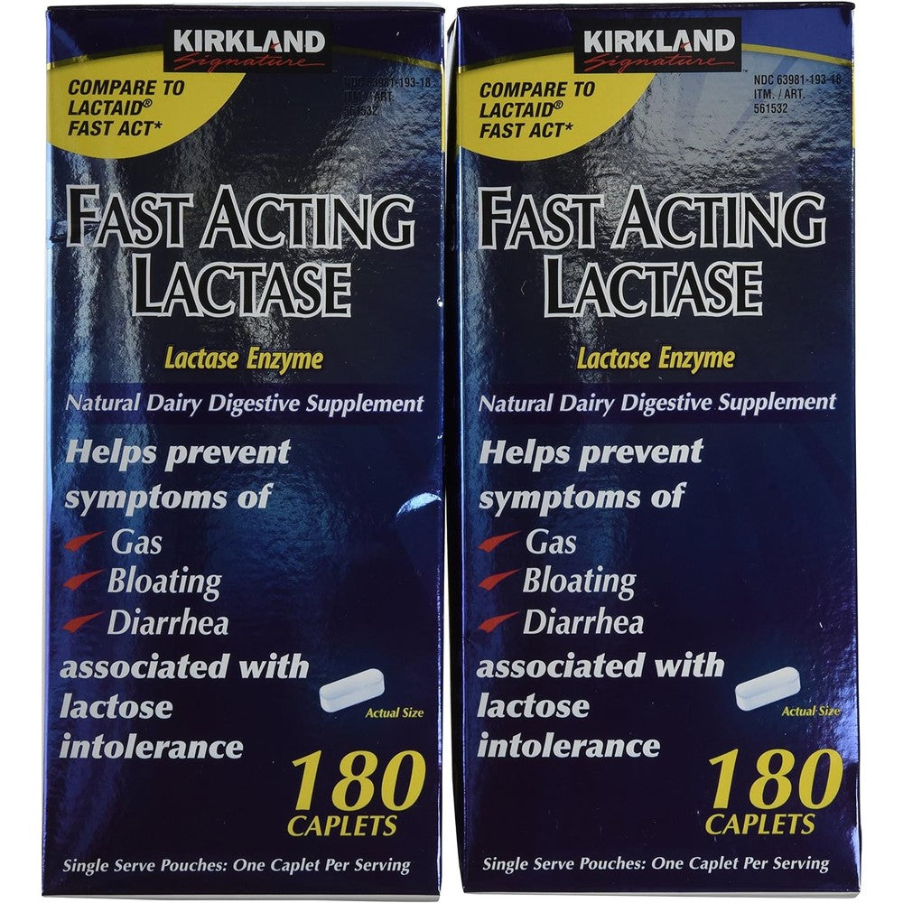 Kirkland Signature Fast Acting Lactase Enzyme two pack front view digestive supplement