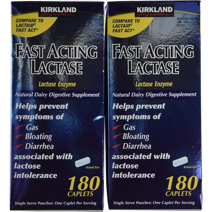Kirkland Signature Fast Acting Lactase Enzyme two pack front view digestive supplement